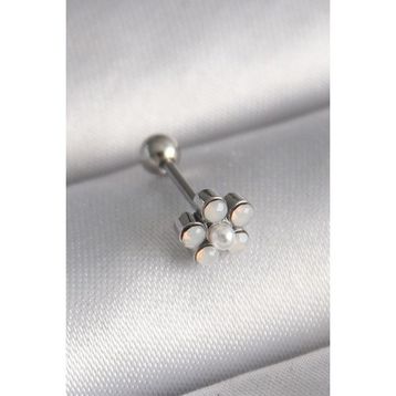 Skygo TJ-PR1283 316L Çelik Gümüş Renk Zirkon Taşlı Çiçek Model Tragus Piercing