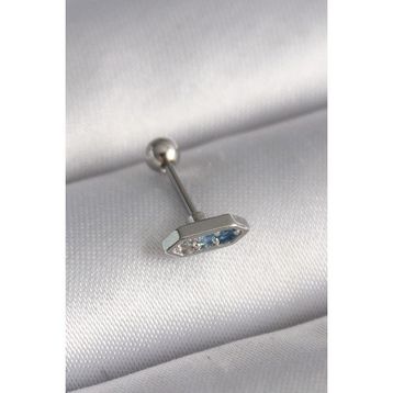 Skygo TJ-PR1285 316L Çelik Gümüş Renk Mavi Zirkon Taşlı Tragus Piercing
