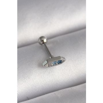 Skygo TJ-PR1285 316L Çelik Gümüş Renk Mavi Zirkon Taşlı Tragus Piercing