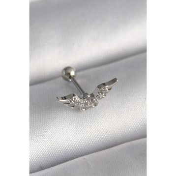 Skygo TJ-PR1291 316L Çelik Gümüş Renk Zirkon Taş Detay Kanat Model Tragus Piercing