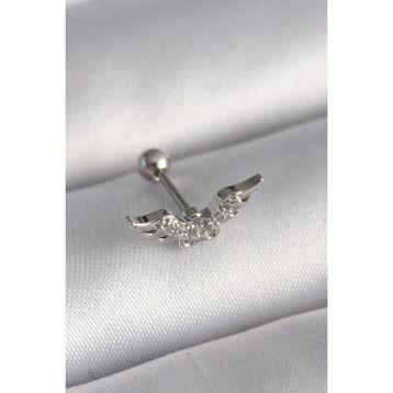 Skygo TJ-PR1291 316L Çelik Gümüş Renk Zirkon Taş Detay Kanat Model Tragus Piercing