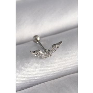 Skygo TJ-PR1291 316L Çelik Gümüş Renk Zirkon Taş Detay Kanat Model Tragus Piercing