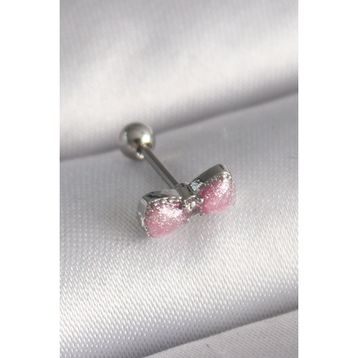 Skygo TJ-PR1295 316L Çelik Gümüş Renk Pembe Kurdele Zirkon Taş Detay Tragus Piercing