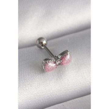 Skygo TJ-PR1295 316L Çelik Gümüş Renk Pembe Kurdele Zirkon Taş Detay Tragus Piercing