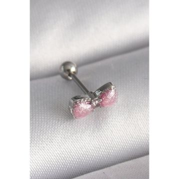 Skygo TJ-PR1295 316L Çelik Gümüş Renk Pembe Kurdele Zirkon Taş Detay Tragus Piercing