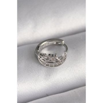 Skygo TJ-PR1323 316L Çelik Gümüş Renk Zirkon Taşlı Ay Yıldız Model Tragus Piercing