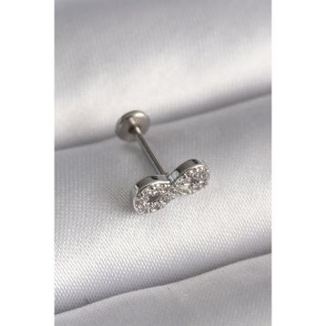 Skygo TJ-PR1345 316L Çelik Gümüş Renk Zirkon Taşlı Sonsuzluk Model Tragus Piercing
