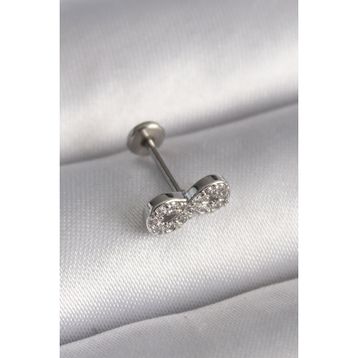 Skygo TJ-PR1345 316L Çelik Gümüş Renk Zirkon Taşlı Sonsuzluk Model Tragus Piercing