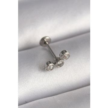 Skygo TJ-PR1349 316L Çelik Gümüş Renk Zirkon Taşlı Tragus Piercing