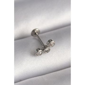 Skygo TJ-PR1349 316L Çelik Gümüş Renk Zirkon Taşlı Tragus Piercing