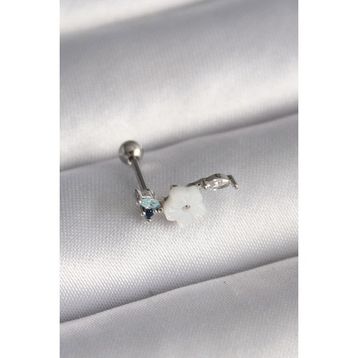 Skygo TJ-PR1357 316L Çelik Gümüş Renk Zirkon Taş Detay Beyaz Çiçek Model Tragus Piercing