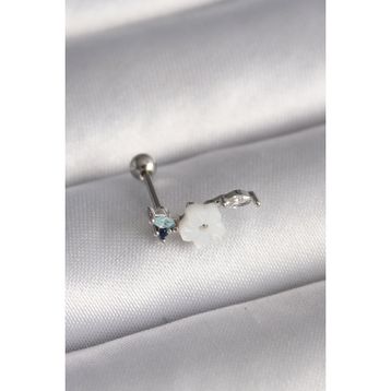 Skygo TJ-PR1357 316L Çelik Gümüş Renk Zirkon Taş Detay Beyaz Çiçek Model Tragus Piercing