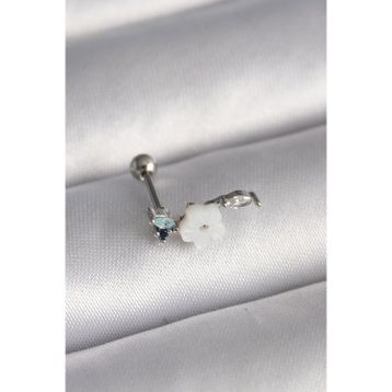 Skygo TJ-PR1357 316L Çelik Gümüş Renk Zirkon Taş Detay Beyaz Çiçek Model Tragus Piercing