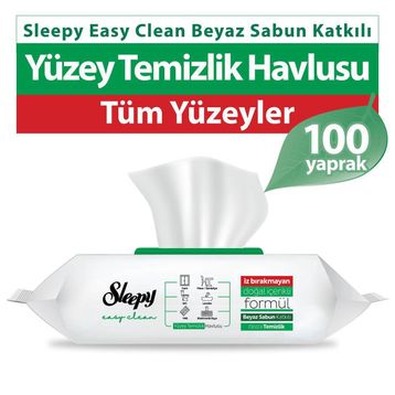 Sleepy 100'lü Easy Clean Beyaz Sabun Katkılı Yüzey Temizlik Havlusu