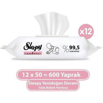 Sleepy 12x50'li Yenidoğan Devam Islak Bebek Bakım Havlusu