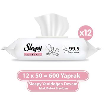 Sleepy 12x50'li Yenidoğan Devam Islak Bebek Bakım Havlusu