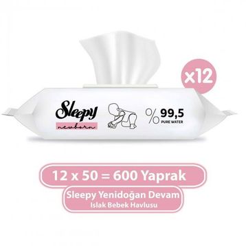 Sleepy 12x50'li Yenidoğan Devam Islak Bebek Bakım Havlusu