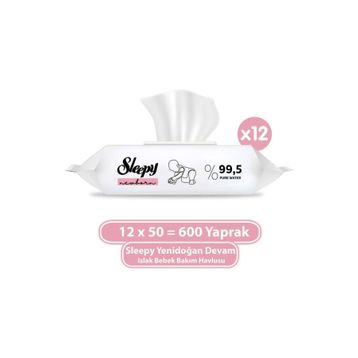 Sleepy 12x50'li Yenidoğan Devam Islak Bebek Bakım Havlusu