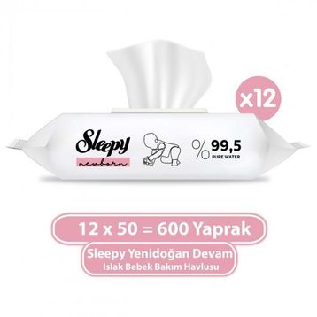 Sleepy 12x50'li Yenidoğan Devam Islak Bebek Bakım Havlusu