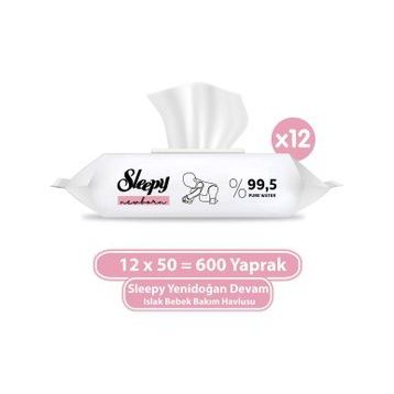 Sleepy 12x50'li Yenidoğan Devam Islak Bebek Bakım Havlusu