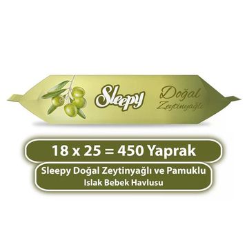 Sleepy 25'li Doğal Zeytinyağlı ve Pamuklu Islak Bebek Havlusu (18 adet)