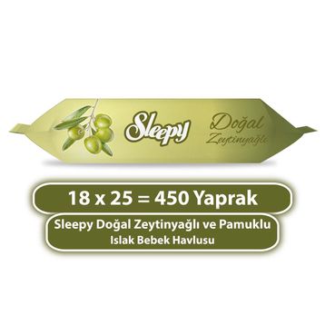 Sleepy 25'li Doğal Zeytinyağlı ve Pamuklu Islak Bebek Havlusu (18 adet)