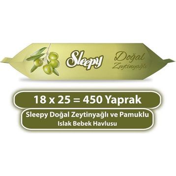Sleepy 25'li Doğal Zeytinyağlı ve Pamuklu Islak Bebek Havlusu (18 adet)