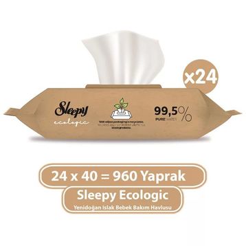 Sleepy 40'lı Ecologic Yenidoğan Islak Bebek Bakım Havlusu (12 adet)