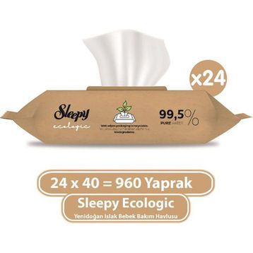 Sleepy 40'lı Ecologic Yenidoğan Islak Bebek Bakım Havlusu (12 adet)
