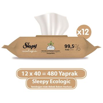 Sleepy 40'lı Ecologic Yenidoğan Islak Bebek Bakım Havlusu (12 adet)