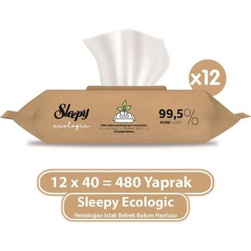 Sleepy 40'lı Ecologic Yenidoğan Islak Bebek Bakım Havlusu (12 adet)