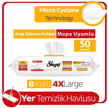 Sleepy 50 Yaprak Easy Clean Arap Sabunu Katkılı Mopa Uyumlu Yer Temizlik Havlusu