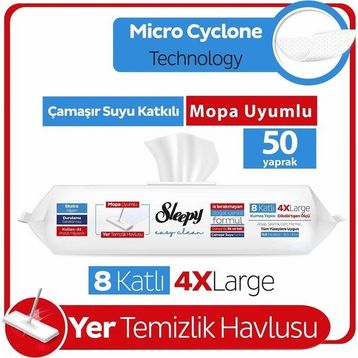 Sleepy 50 Yaprak Easy Clean Çamaşır Suyu Katkılı Mopa Uyumlu Yer Temizlik Havlusu