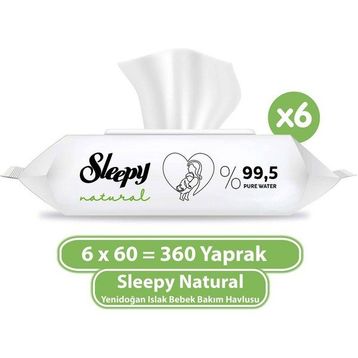 Sleepy 6x60'lı Natural Islak Bebek Havlusu