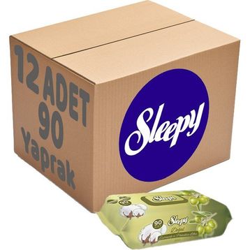 Sleepy 90 Yaprak 12'li Pamuk Zeytin Yağlı Plastik Kapaklı Islak Mendil Seti