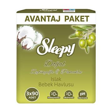 Sleepy 90 Yaprak 3'lü Pamuk Zeytin Yağlı Plastik Kapaklı Islak Mendil Seti