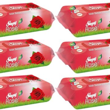 Sleepy 90 Yaprak 6'lı Pamuk Gül Plastik Kapaklı Islak Mendil Seti