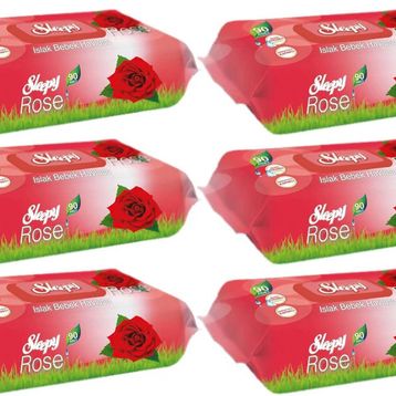 Sleepy 90 Yaprak 6'lı Pamuk Gül Plastik Kapaklı Islak Mendil Seti