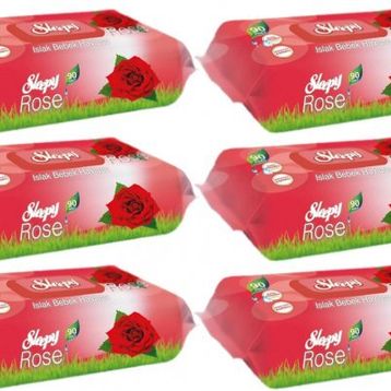 Sleepy 90 Yaprak 6'lı Pamuk Gül Plastik Kapaklı Islak Mendil Seti
