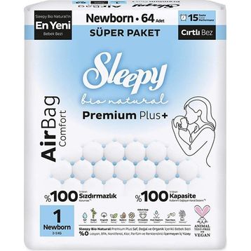 Sleepy Bio Natural Premium Plus Airbag Comfort No:1 Yenidoğan 64 Adet Bebek Bezi