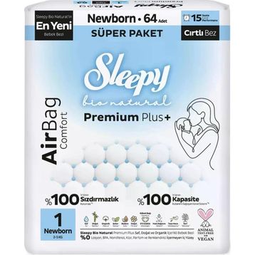 Sleepy Bio Natural Premium Plus Airbag Comfort No:1 Yenidoğan 64 Adet Bebek Bezi