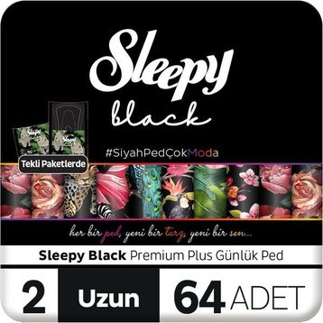 Sleepy Black Premium Plus 64 Adet Uzun Günlük Ped