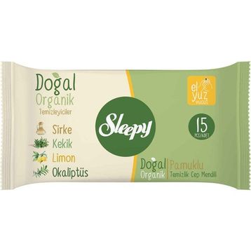 Sleepy Doğal Organik 3x15 Yaprak Islak Cep Mendili