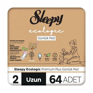Sleepy Ecologic Normal Premium Plus 2 Uzun 64'lü Günlük Ped