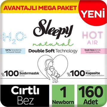 Sleepy Natural Double Soft No:1 Yenidoğan 160 Adet Bebek Bezi