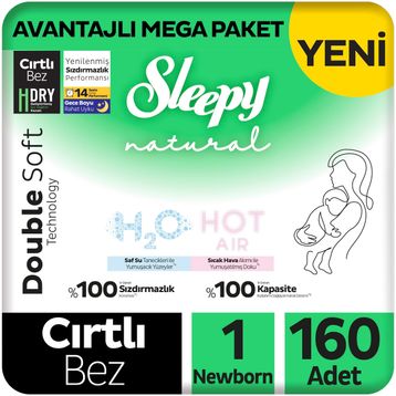Sleepy Natural Double Soft No:1 Yenidoğan 160 Adet Bebek Bezi