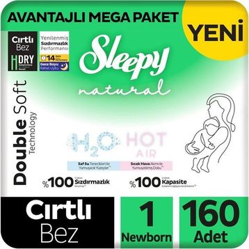 Sleepy Natural Double Soft No:1 Yenidoğan 160 Adet Bebek Bezi