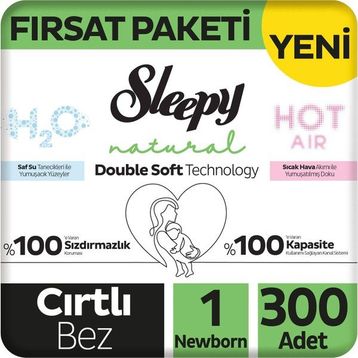 Sleepy Natural Double Soft No:1 Yenidoğan 300 Adet Bebek Bezi