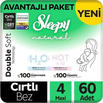 Sleepy Natural Double Soft No:4 Maxi 60 Adet Bebek Bezi