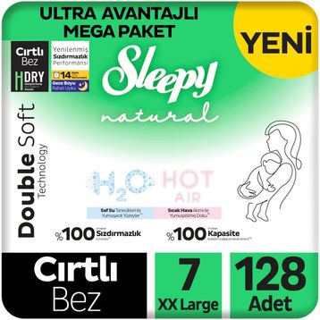 Sleepy Natural Double Soft No:7 XXLarge 128 Adet Bebek Bezi